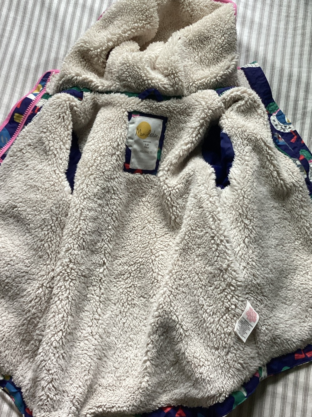 Mini Boden Purple Seagull-Print Hooded Raincoat with Sherpa Lining - Picture 8 of 8